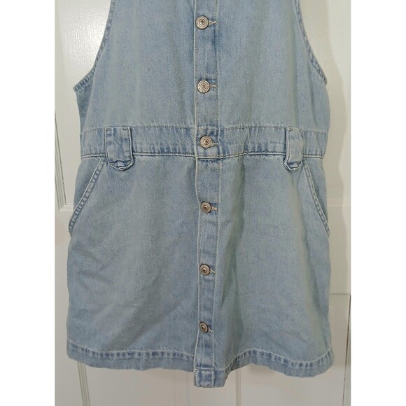 Free People We The Free Denim Pinafore Dress Light Wash Button Front Mini Large - Picture 5 of 16